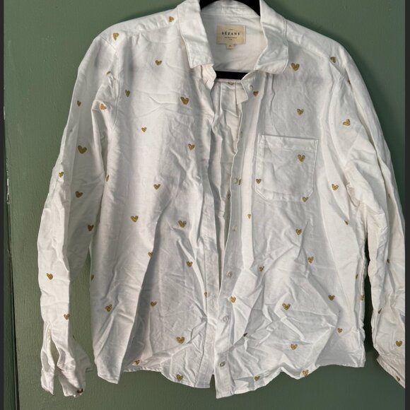 Sezane Tomboy Shirt White gold Hearts - Picture 2 of 6